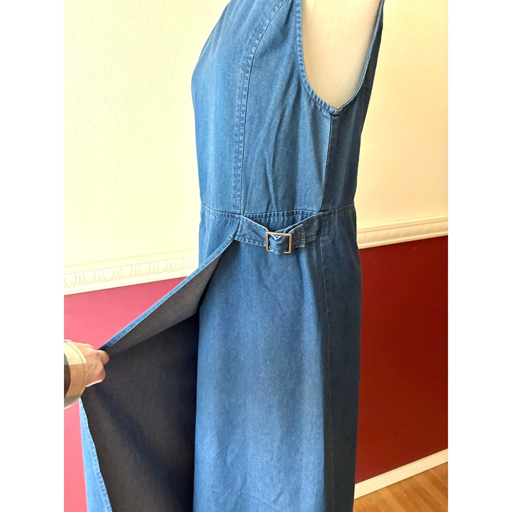 Vintage Talbots Denim Maxi Dress 100% Cotton Sleeveless Side Cinch Wrap Skirt 10 - Picture 7 of 12